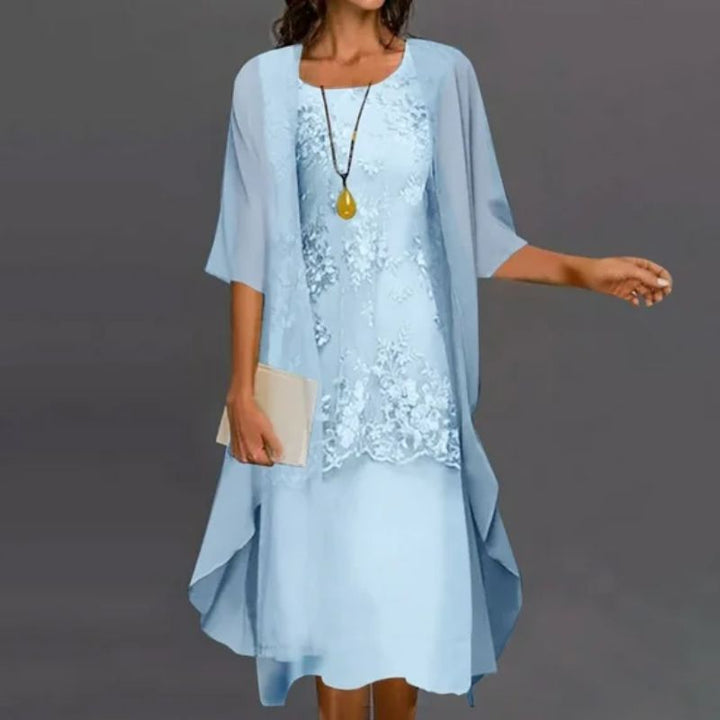 Women's Lace Overlay Two-Piece Midi Dress