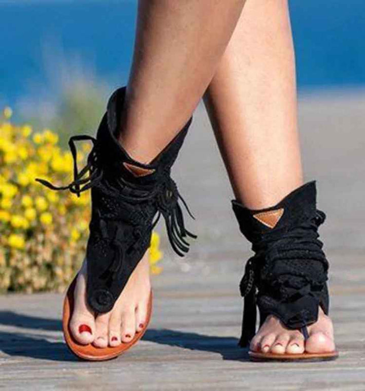 Retro Tassel Lace-Up Sandals