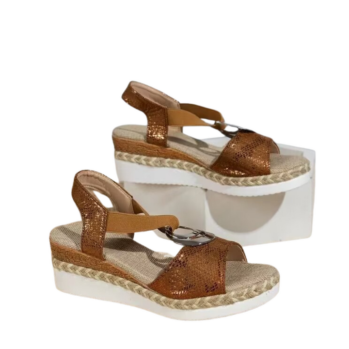 Bellagio Women's Strappy Metal Accent Wedge Heels