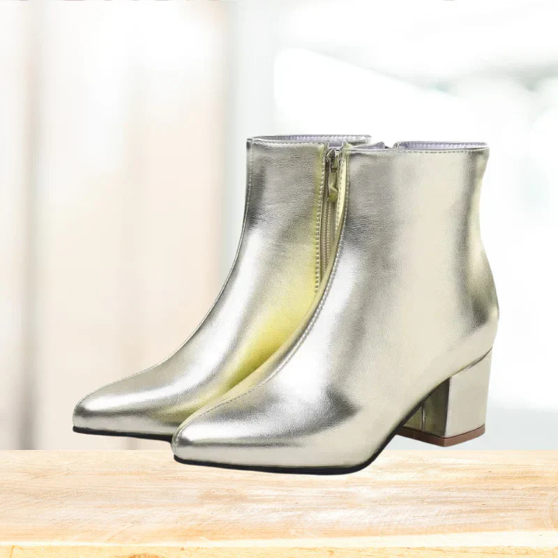Women’s Metallic Winter Zip-Up Ankle Boots