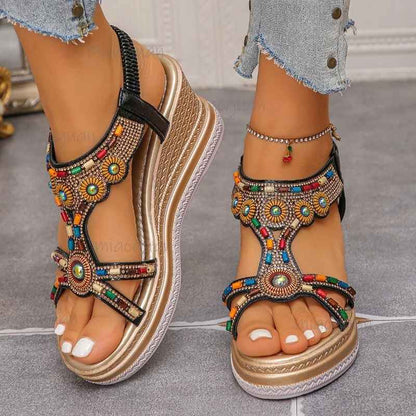 Beaded Bohemian Platform Sandals