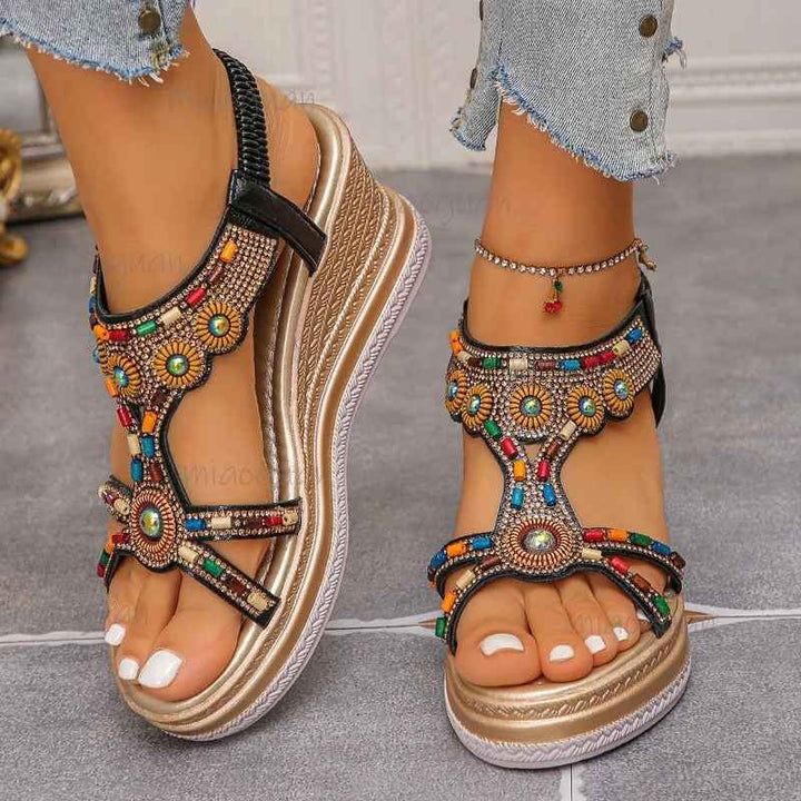 Beaded Bohemian Platform Sandals