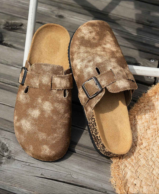 Cork Sole Buckle Slide Slippers