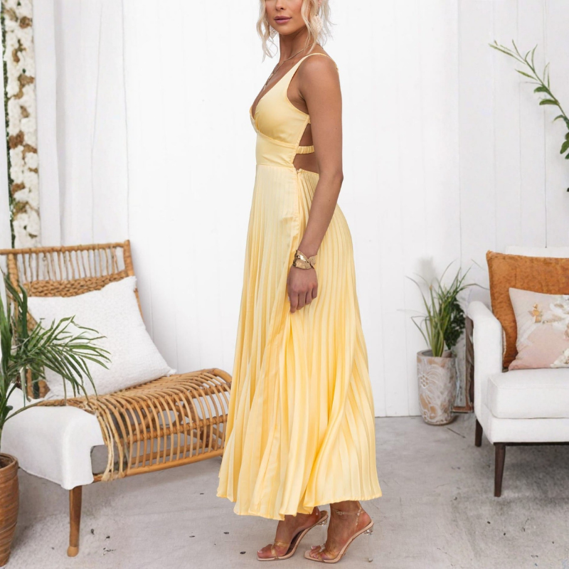 Malka | Pleated V-Neck Maxi Dress