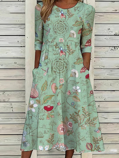 Women'S Retro Floral Art Printed Casual Dress