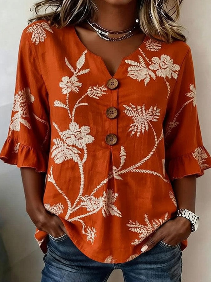 Women'S Floral Art Retro Printed Casual Top