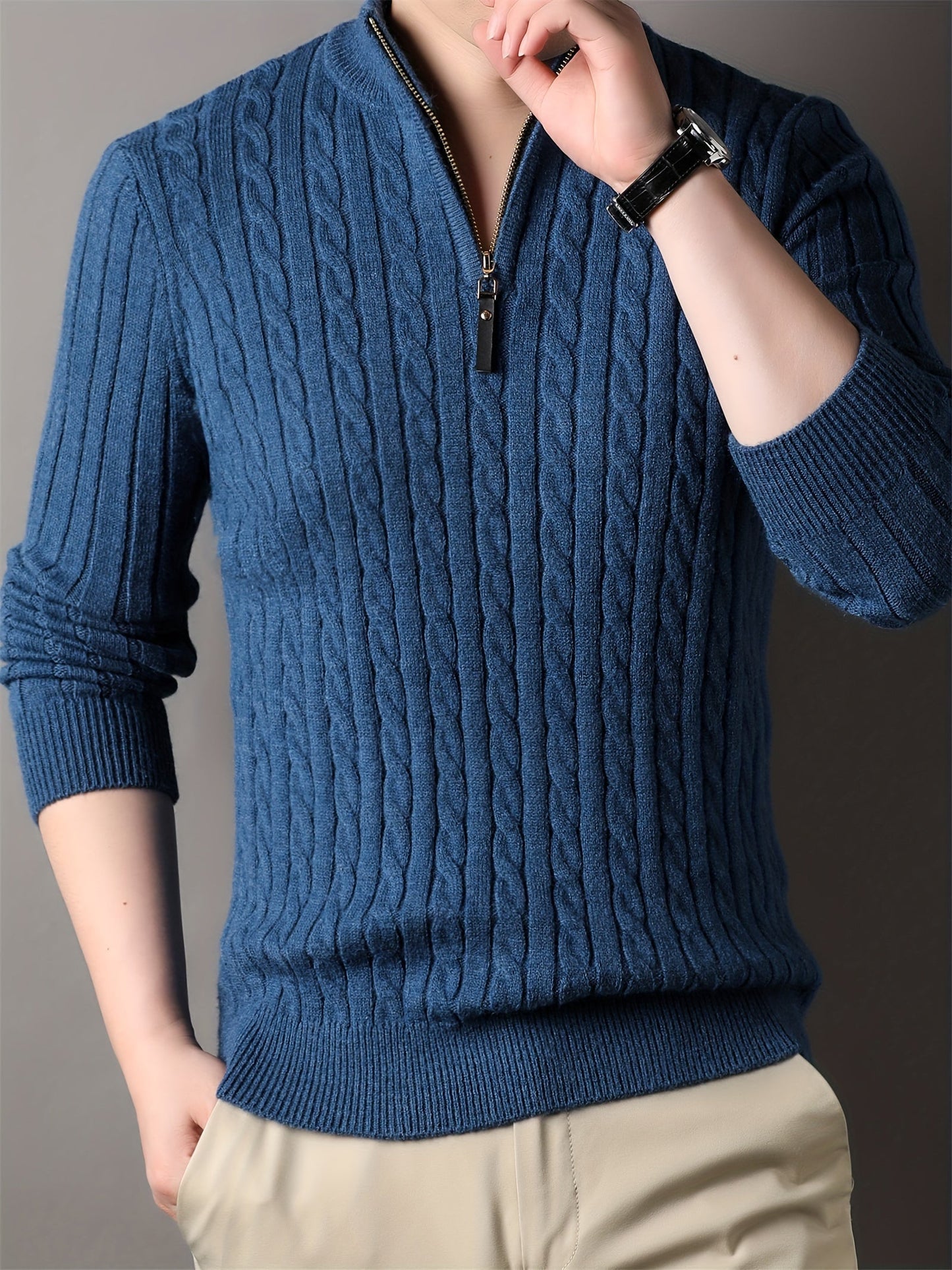 Men Ribbed Pattern Warm Winter Sweater