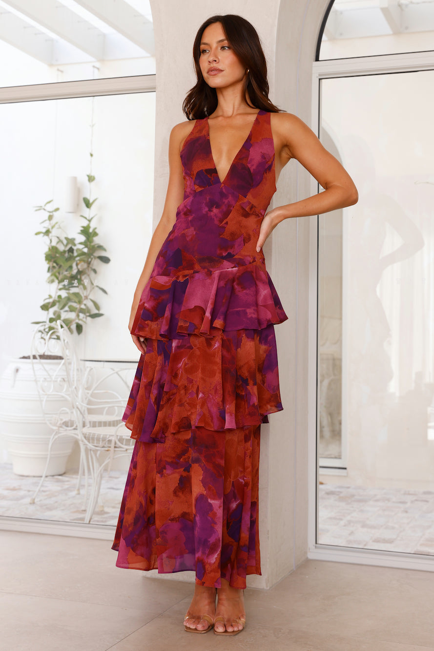 Women’s Elegant Floral Tiered Maxi Dress