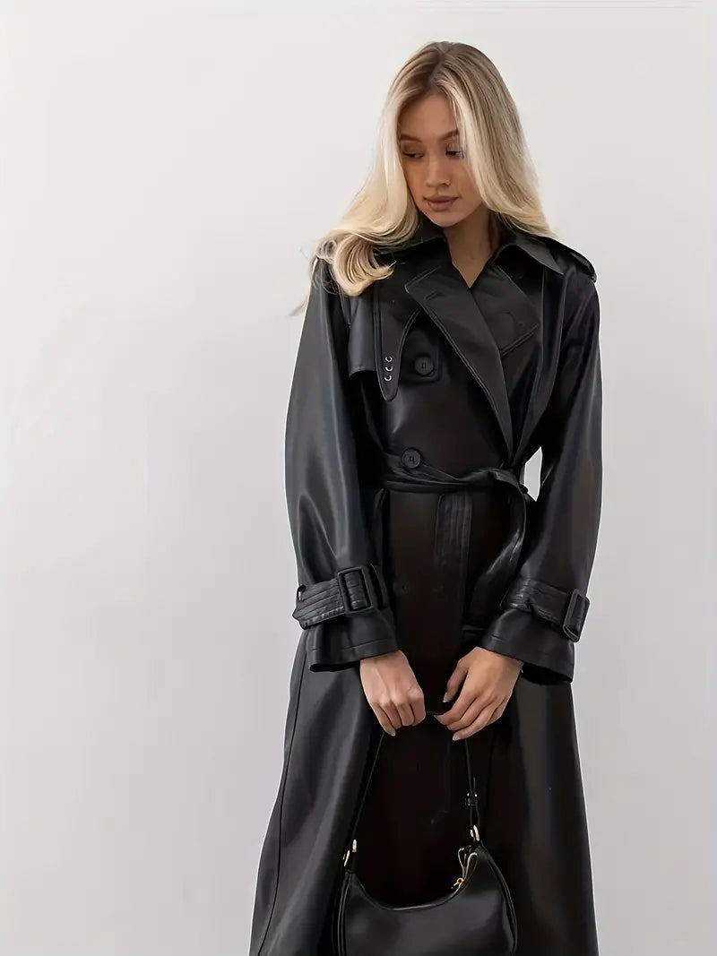 Women’s Long Belted Double-Breasted Trench Coat