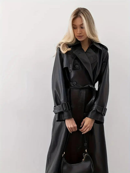 Women’s Long Belted Double-Breasted Trench Coat