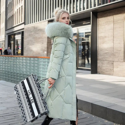 Women’s Winter Quilted Coat with Hood Trim