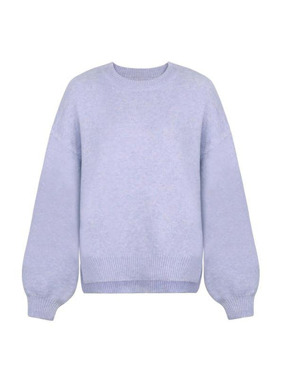 Women's Drop Shoulder Split Hem Round Neck Sweater
