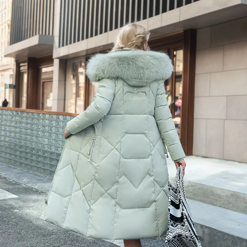 Women’s Winter Quilted Coat with Hood Trim