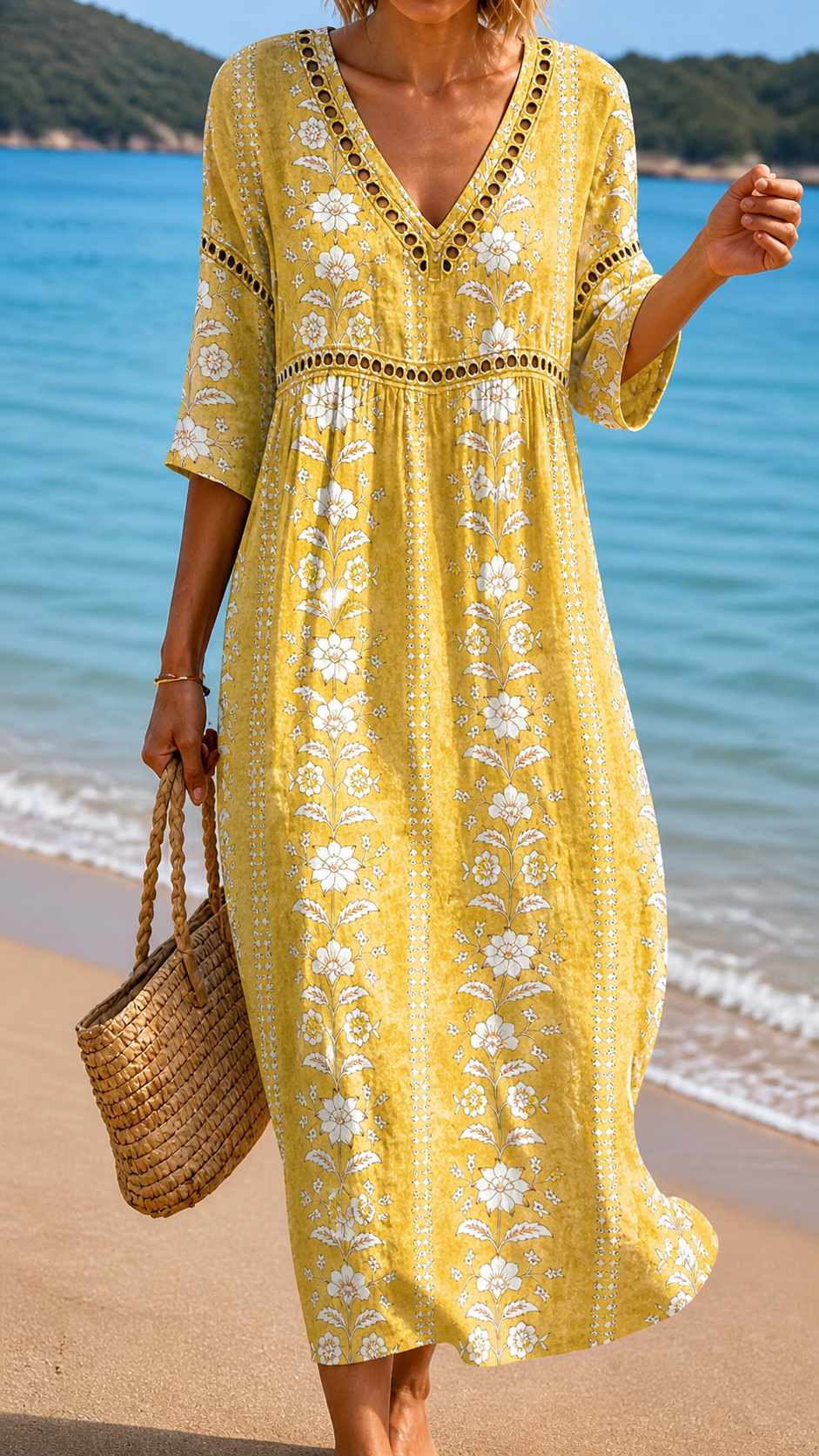 Soft Yellow Floral Midi Dress