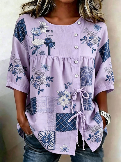 Women'S Retro Floral Print Top