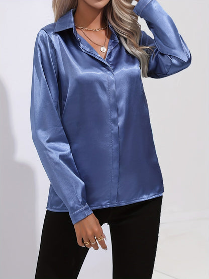 Women’s Button Down Long Sleeve Satin Blouses