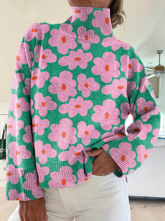 Floral High Collar Sweater