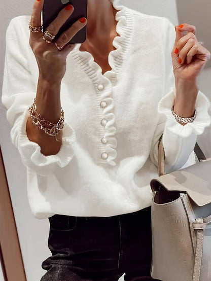 Ruffle Blouse with Decorative Buttons for Women