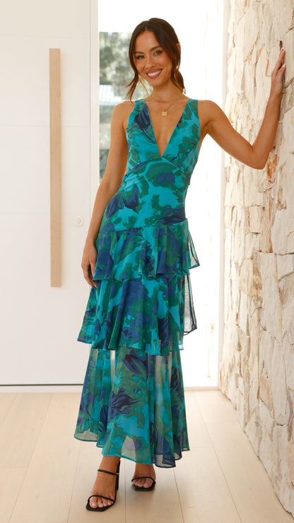 Women’s Elegant Floral Tiered Maxi Dress