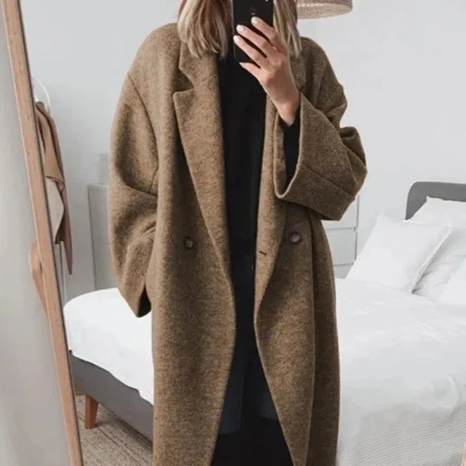 Abrigo extragrande elegante con botones para mujer
