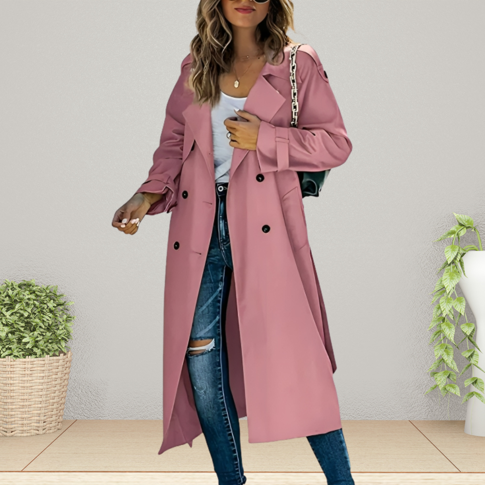 Women’s Stylish Double-Breasted Long Trench Coat
