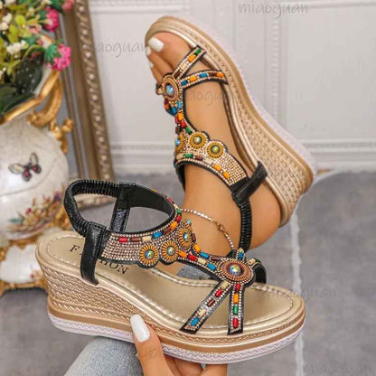 Beaded Bohemian Platform Sandals