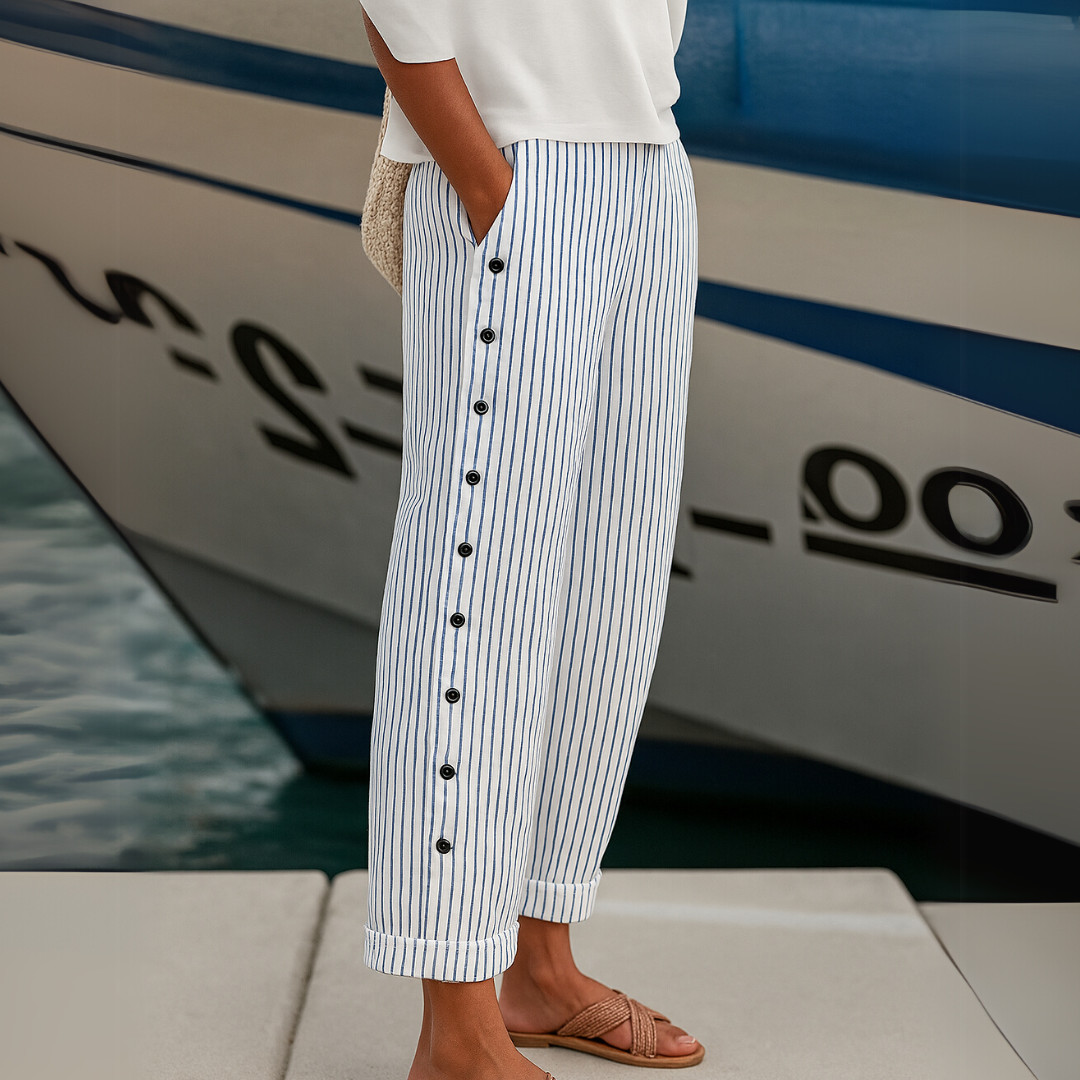 Pantalones elegantes a rayas con botones