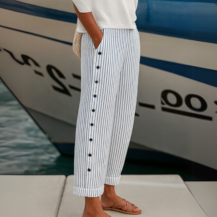 Pantalones elegantes a rayas con botones