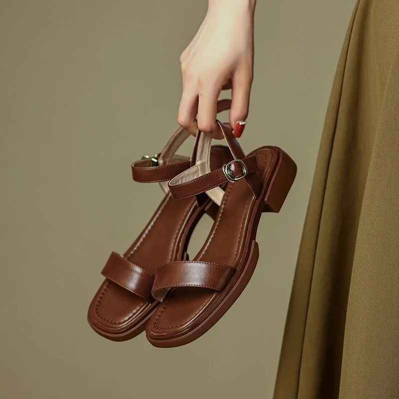 Genuine Leather Low Heel Sandals