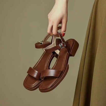 Genuine Leather Low Heel Sandals