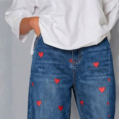 ROMINA | HEART-PRINT DENIM ANKLE TROUSERS