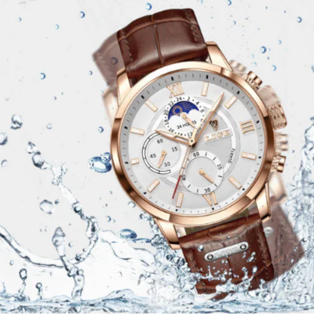 Reloj de lujo con correa de cuero impermeable