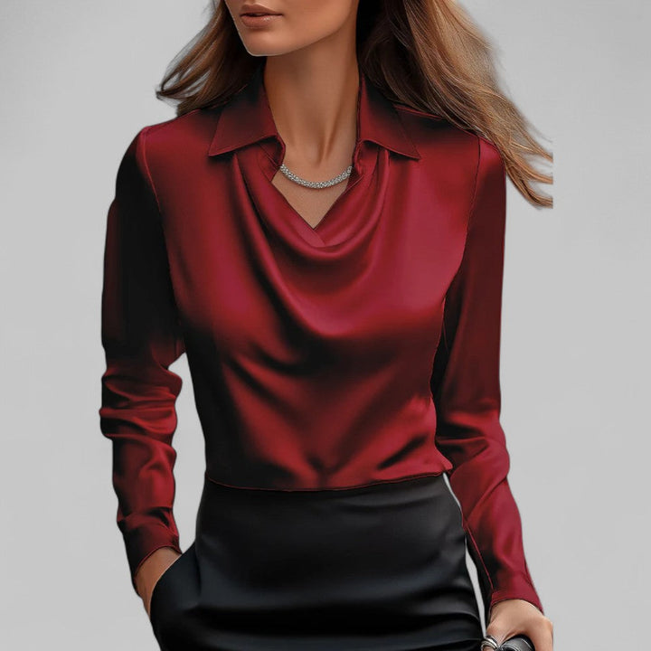 Women’s Draped Neck Long Sleeve Satin Blouses