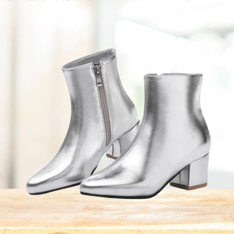 Botines de invierno metálicos con cremallera para mujer