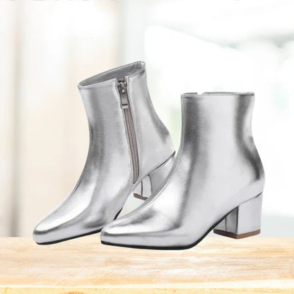 Botines de invierno metálicos con cremallera para mujer