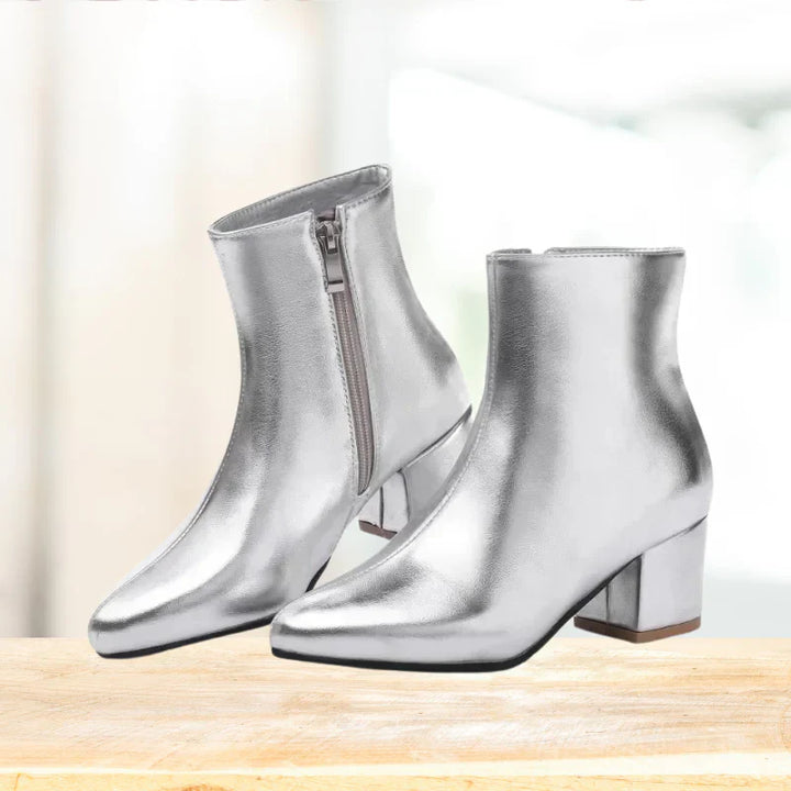 Women’s Metallic Winter Zip-Up Ankle Boots