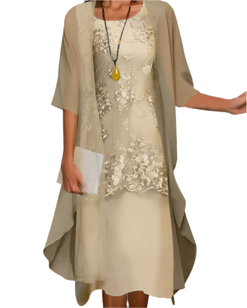 Women Flowing Sheer Sleeve Midi Dress
