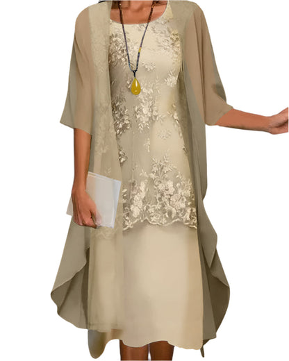 Women Flowing Sheer Sleeve Midi Dress