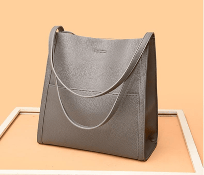 Classic Solid Color Genuine Leather Shoulder Bag