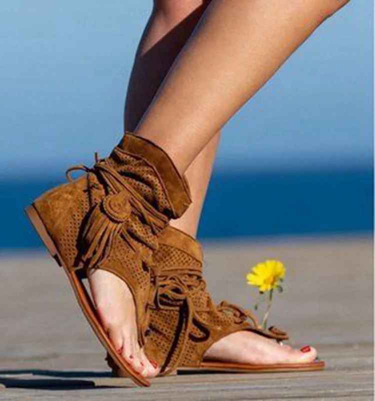 Sandalias Retro con Borlas y Cordones