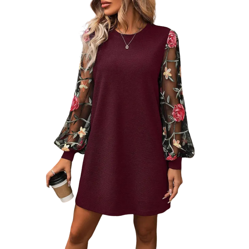 Floral Embroidered Bishop Sleeve Dress