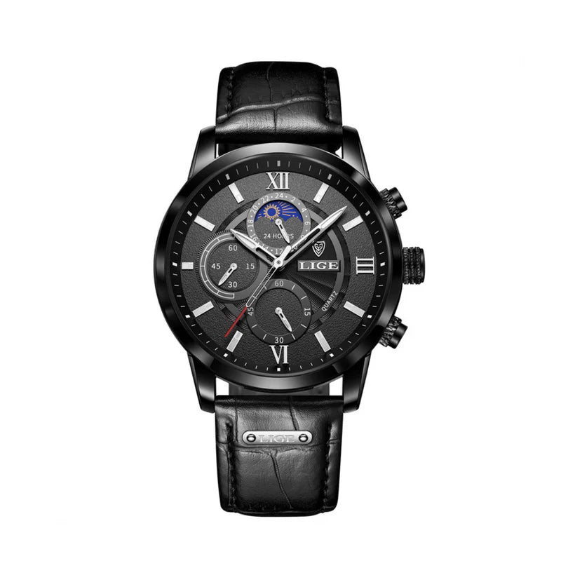 Reloj de lujo con correa de cuero impermeable