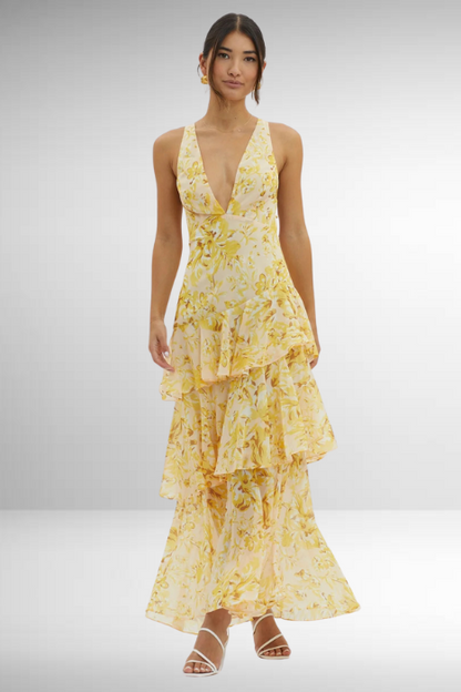 Women’s Elegant Floral Tiered Maxi Dress