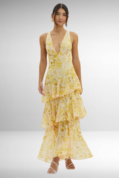 Women’s Elegant Floral Tiered Maxi Dress