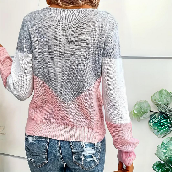 Women’s Color Block Sweater with Mesh Detail