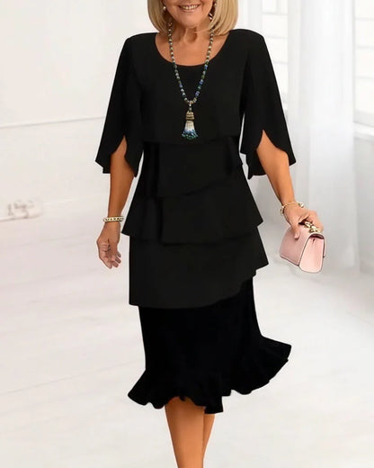 Elegant Round Neck Ruffled Dress