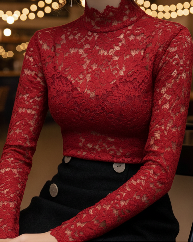 Women’s Spring Lace High-Neck Blouse