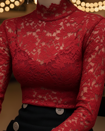 Women’s Spring Lace High-Neck Blouse