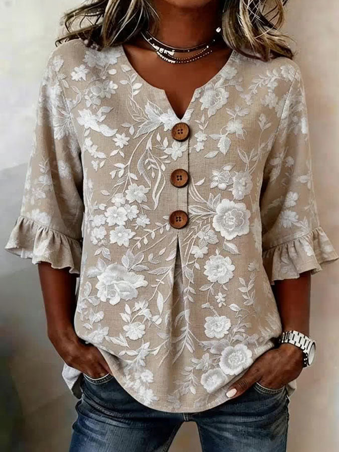 Women'S Floral Art Retro Printed Casual Top