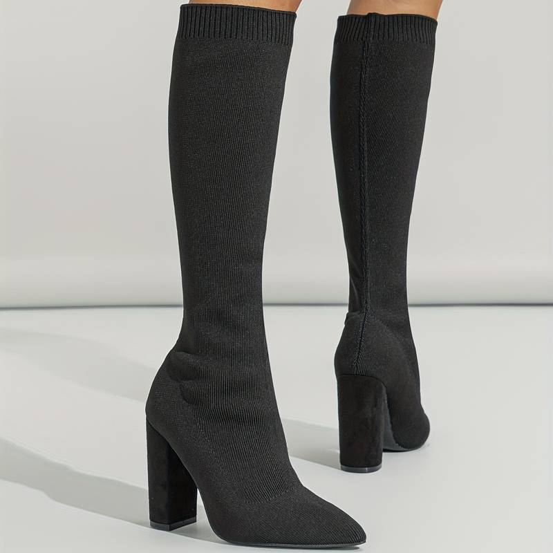 Women’s Knitted Sock Boots with Block Heel